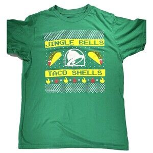 "Jingle Bells Taco Shells" Taco Bell Men's Green Christmas T-Shirt Size Large